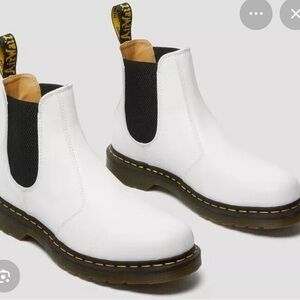 Dr. Martens White 2976 Yellow Stitch Smooth Leather Chelsea Boots